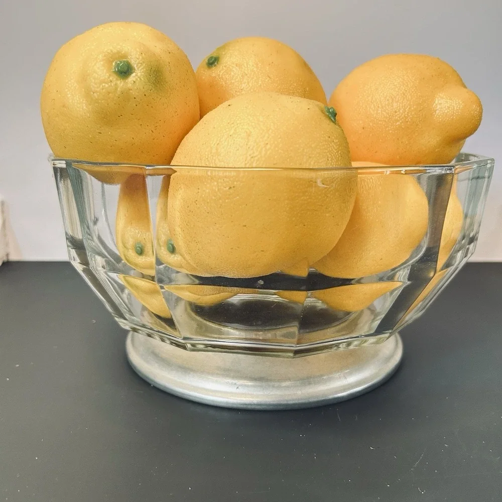 Vtg Faceted Glass Pedestal Bowl Centerpiece Fruit French Cottage Decor 9